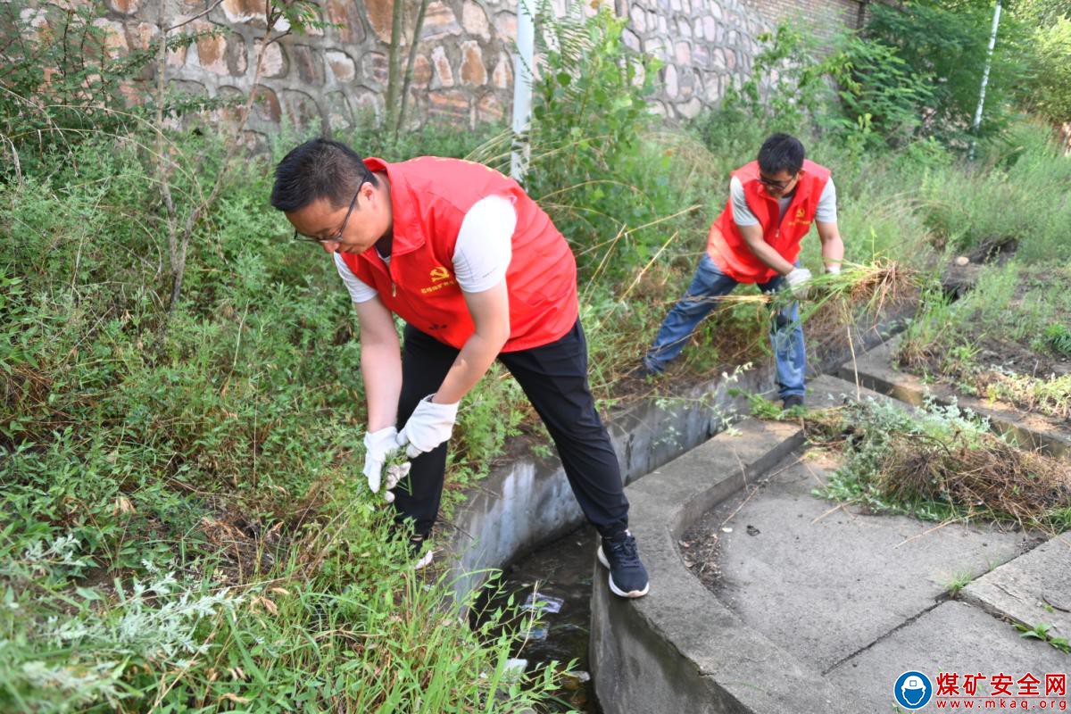 河南能源義煤公司石壕煤礦：烈日驕陽志愿紅 除草護綠在行動